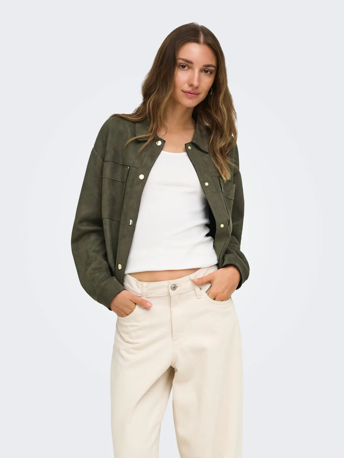JDYJULLE L/S FAKE SUEDE SHIRT-BLACK OLIVE