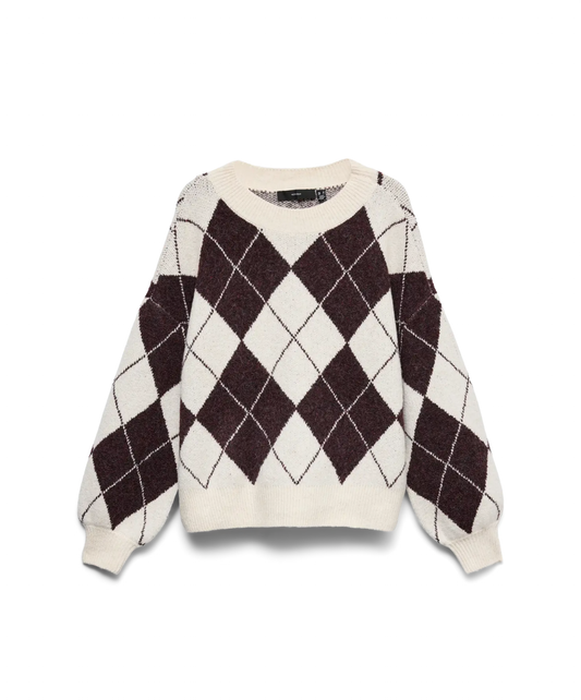 VMDOFFY JAQUARD LS O-NCK PULLOVER- winsorwine
