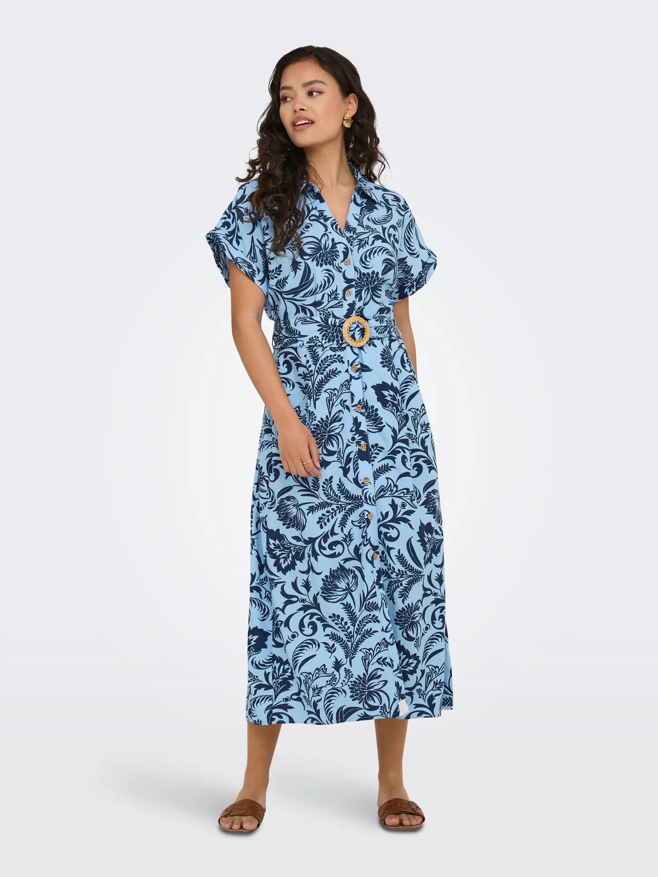 ONLJAKIRI LINEN SS MIDI DRESS NOOS WVN-BLÅ