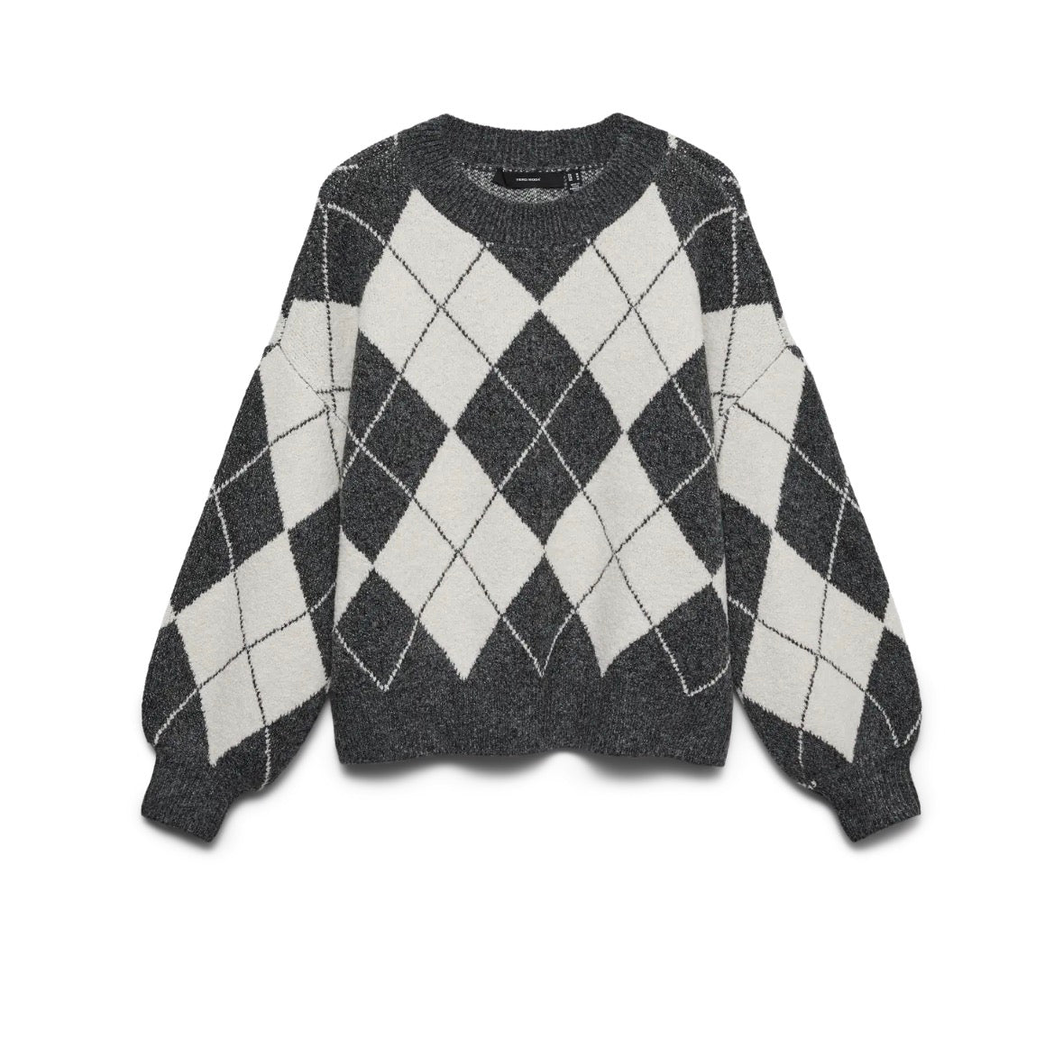 VMDOFFY JAQUARD LS O-NCK PULLOVER- grey