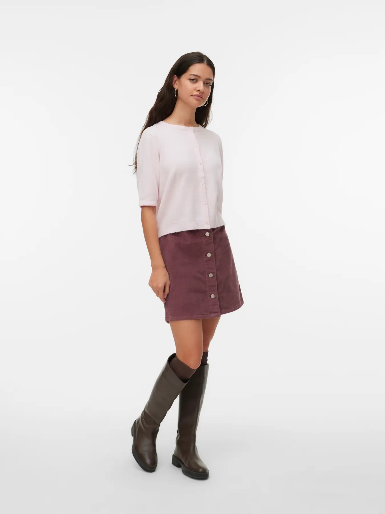 VMDOFFY 2/4 O-NECK BUTTON CARDIGAN NOOS-pink-a-boo