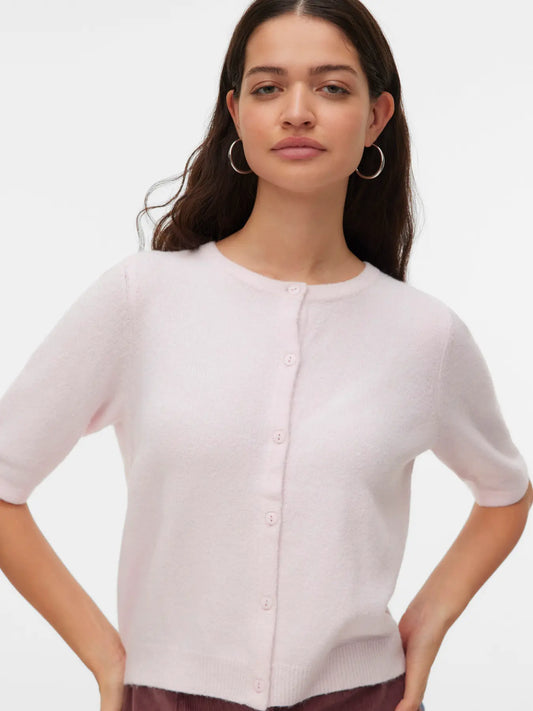 VMDOFFY 2/4 O-NECK BUTTON CARDIGAN NOOS-pink-a-boo