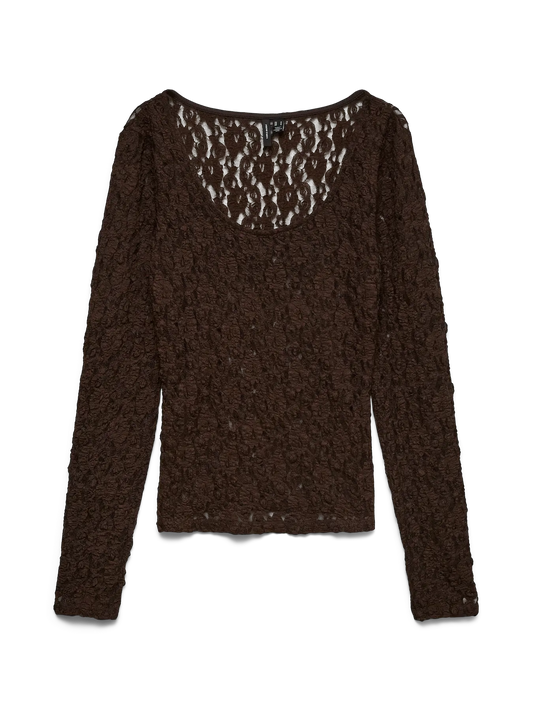 VMFLORA LS 2-WAY LACE TOP JRS NOOS-brun