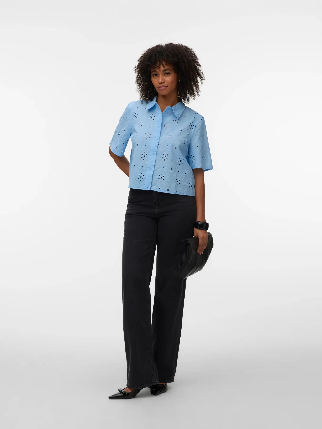 VMELIZA SHORT 2/4 SLEEVE SHIRT WVN NOOS-blå