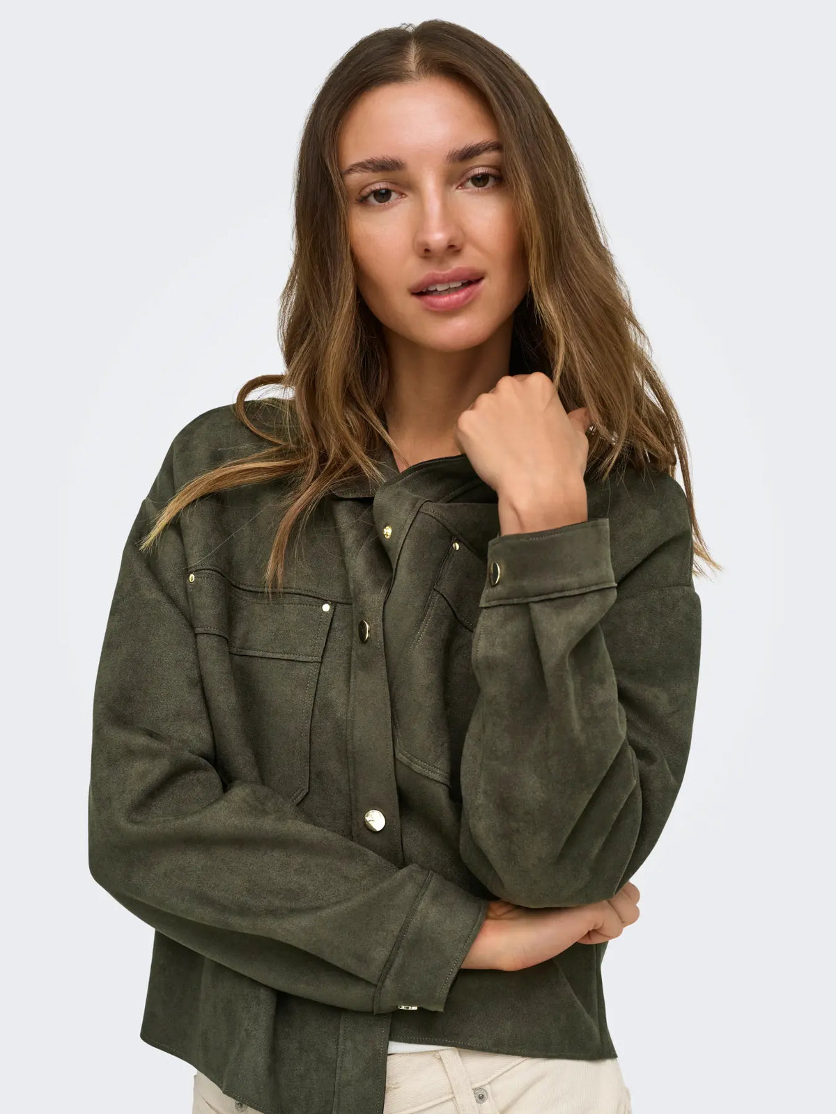 JDYJULLE L/S FAKE SUEDE SHIRT-BLACK OLIVE