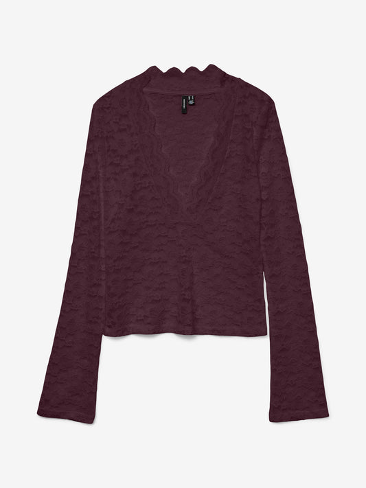 VMDEA LS LACE TOP VIT VINRÖD