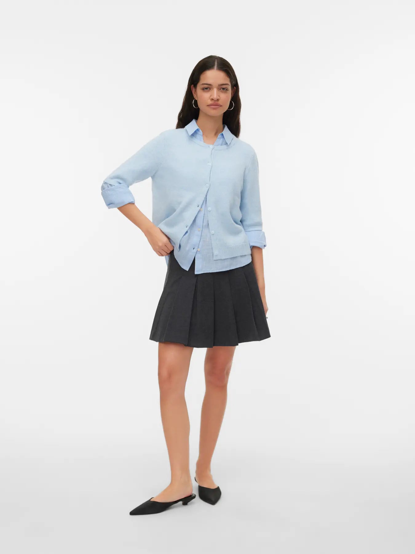 VMDOFFY 2/4 O-NECK BUTTON CARDIGAN NOOS-cashmere blue