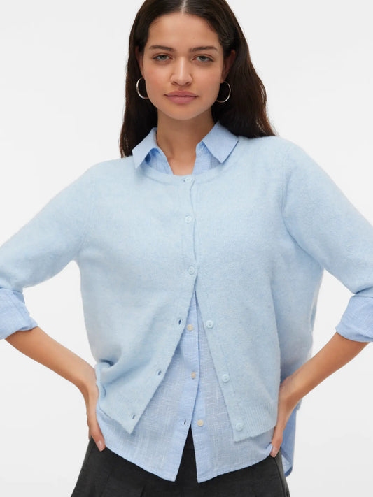 VMDOFFY 2/4 O-NECK BUTTON CARDIGAN NOOS-cashmere blue